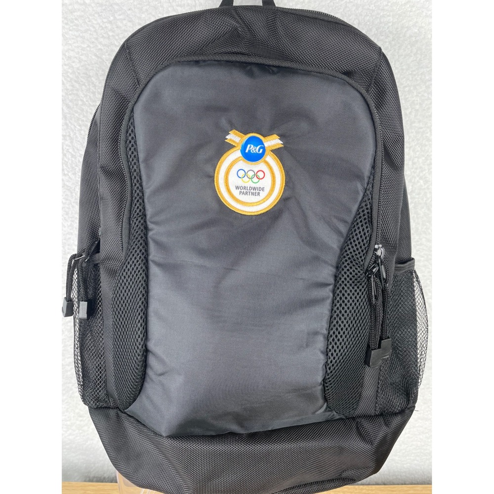 P&G Olympics Worldwide Partner Backpack Black Blue Padded Laptop Bag Travel